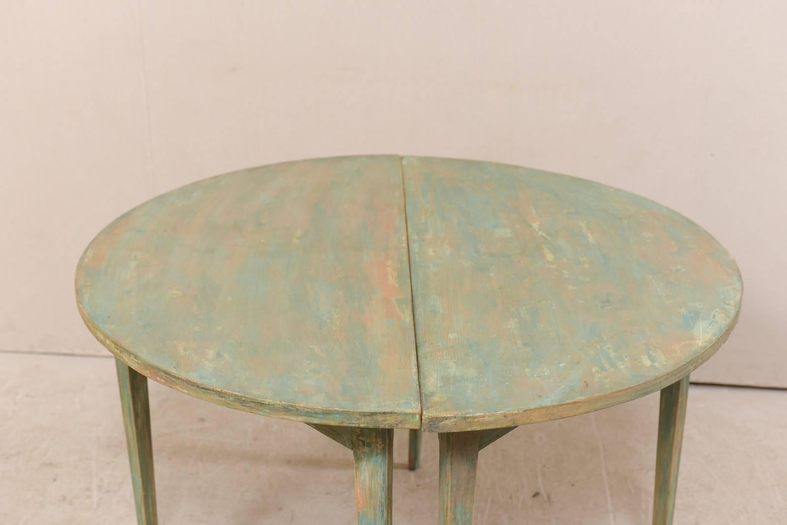 Pair of Swedish 19th Century Painted Wood Demilune Tables with Tapered Legs 3