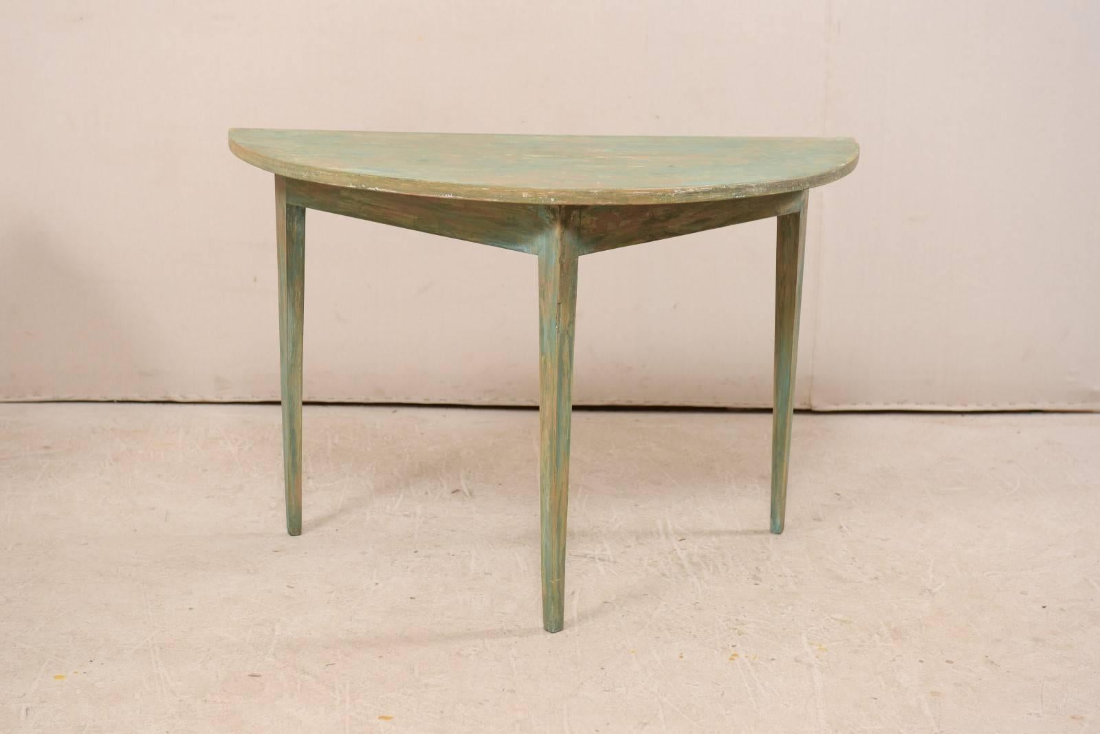 Pair of Swedish 19th Century Painted Wood Demilune Tables with Tapered Legs 5