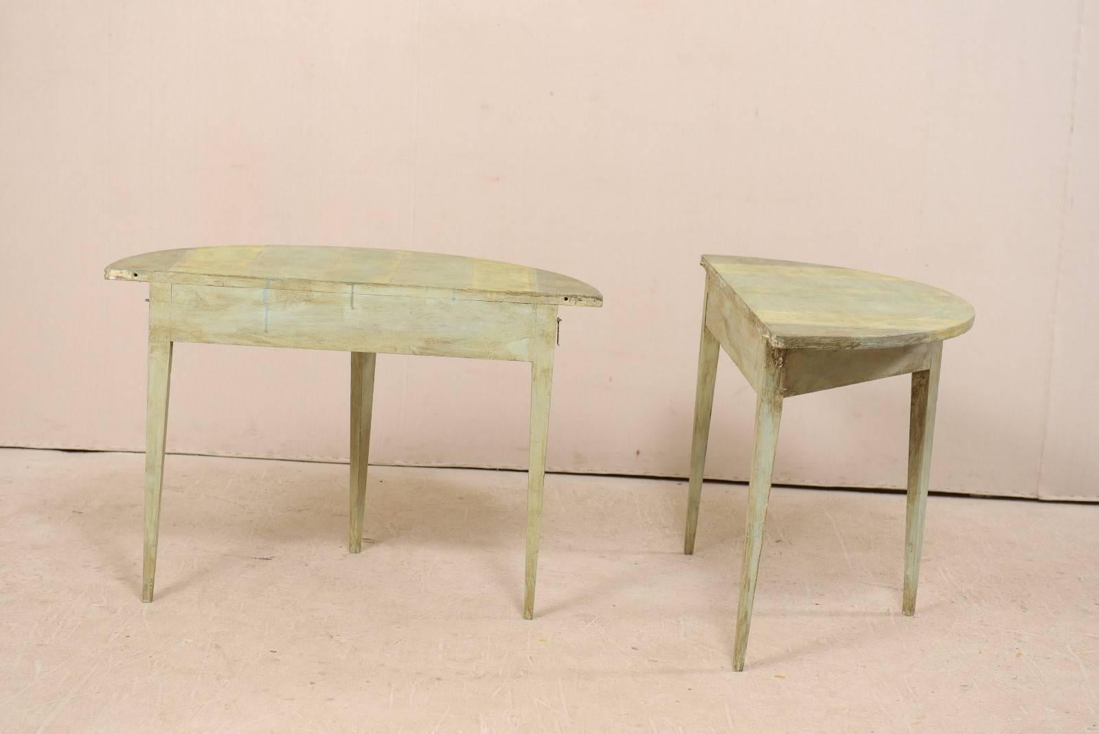 Pair of Swedish 19th Century Painted Wood Demilune Tables In Good Condition In Atlanta, GA
