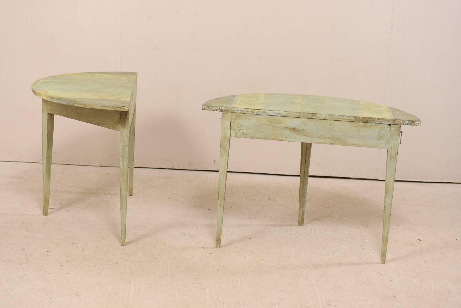 Pair of Swedish 19th Century Painted Wood Demilune Tables 1