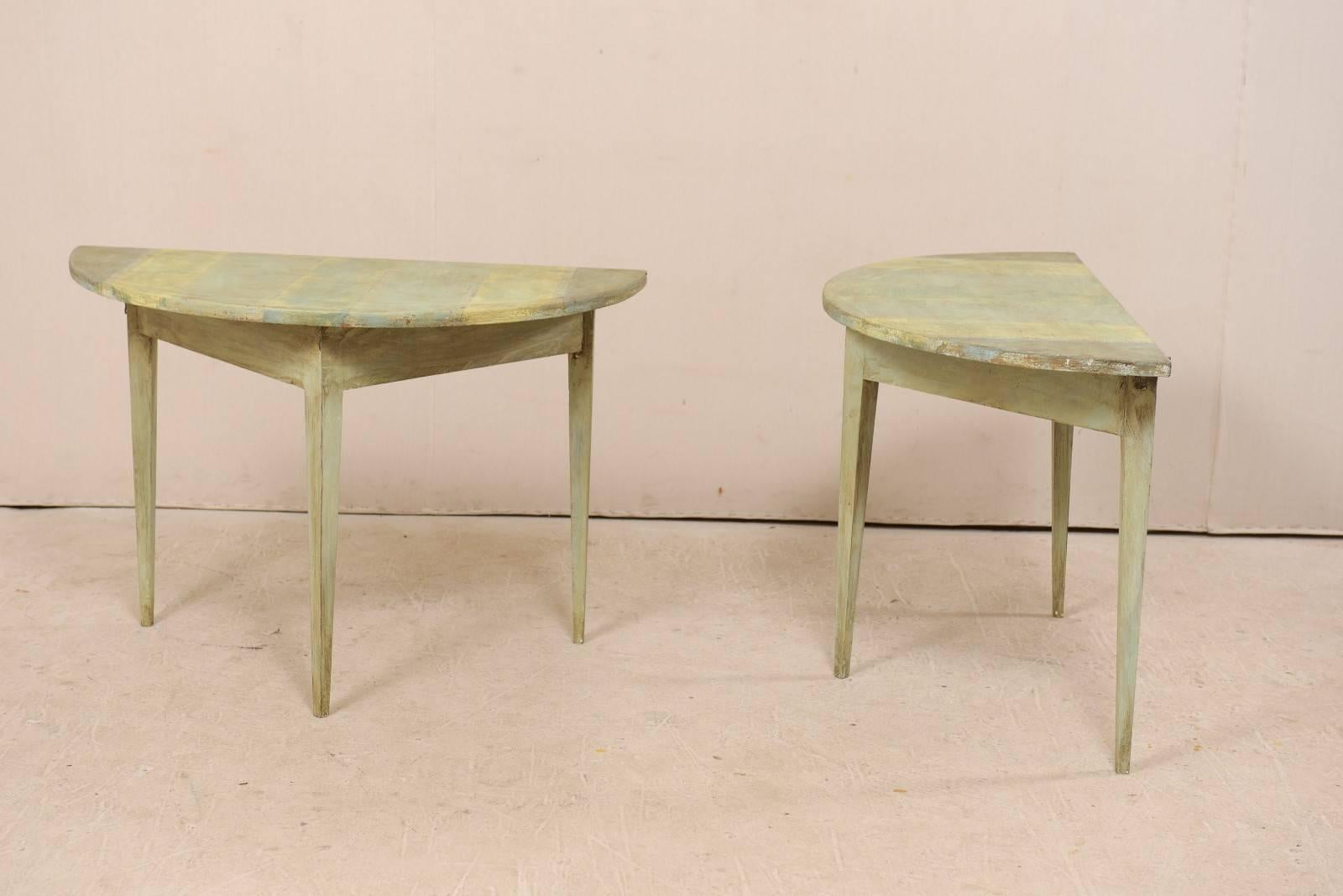 Pair of Swedish 19th Century Painted Wood Demilune Tables 2