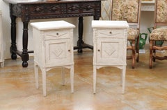 Pair of Swedish 19th Century Painted Wood Nightstand Tables with Diamond Motifs