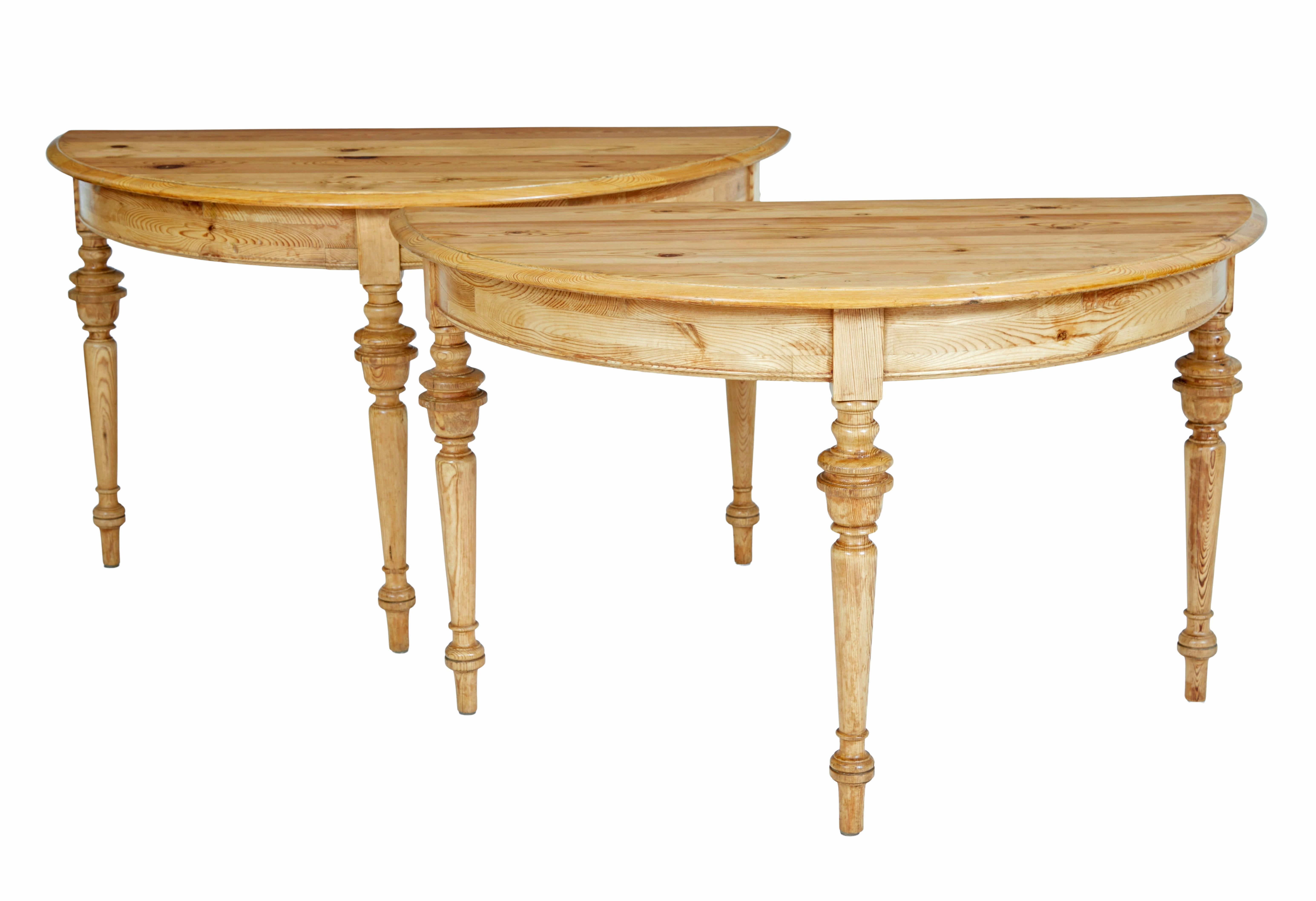Hand-Crafted Pair of Swedish 19th century pine demi lune occasional tables For Sale