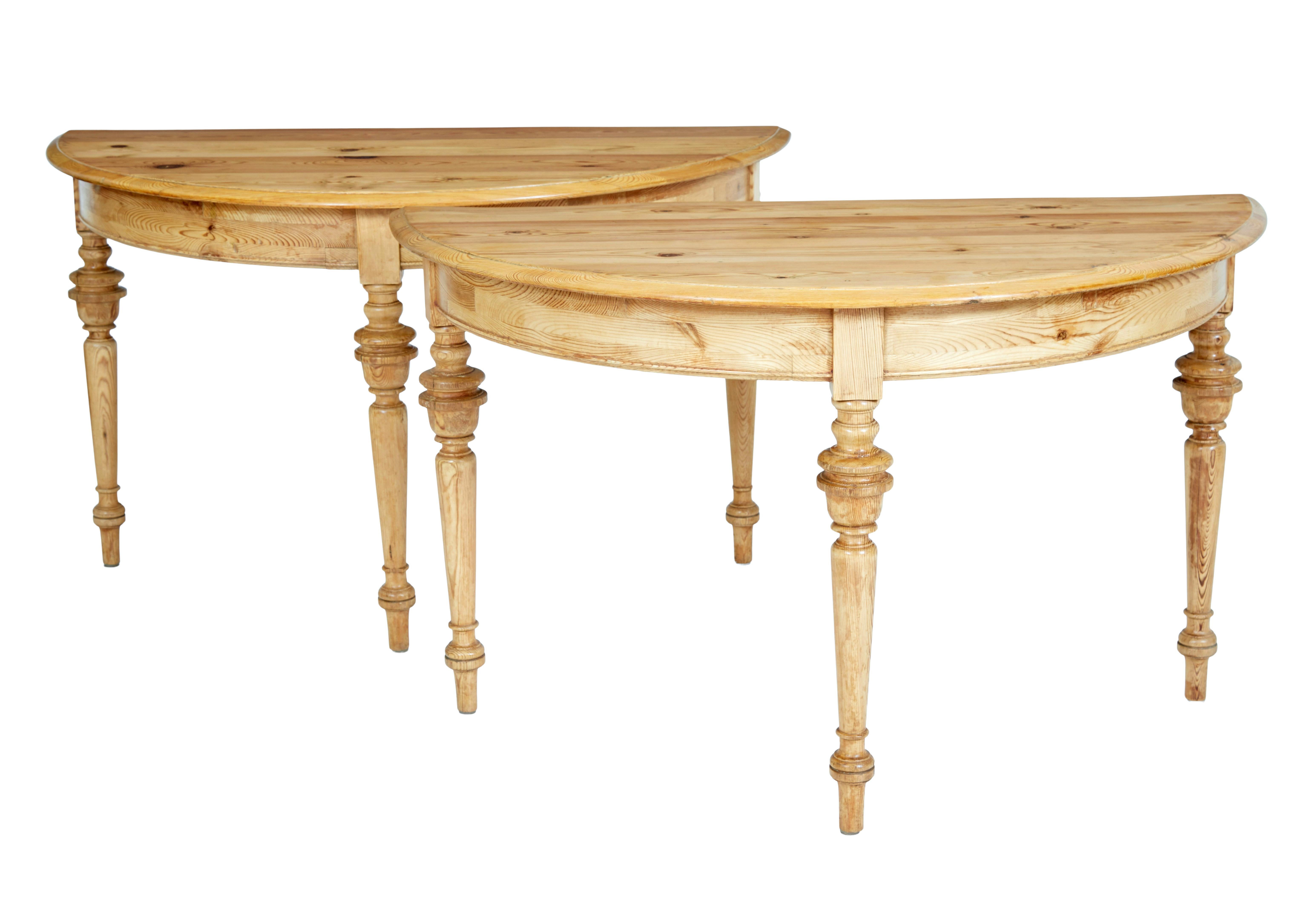 Pair of Swedish 19th Century Pine Demilune Occasional Tables In Good Condition For Sale In Debenham, Suffolk