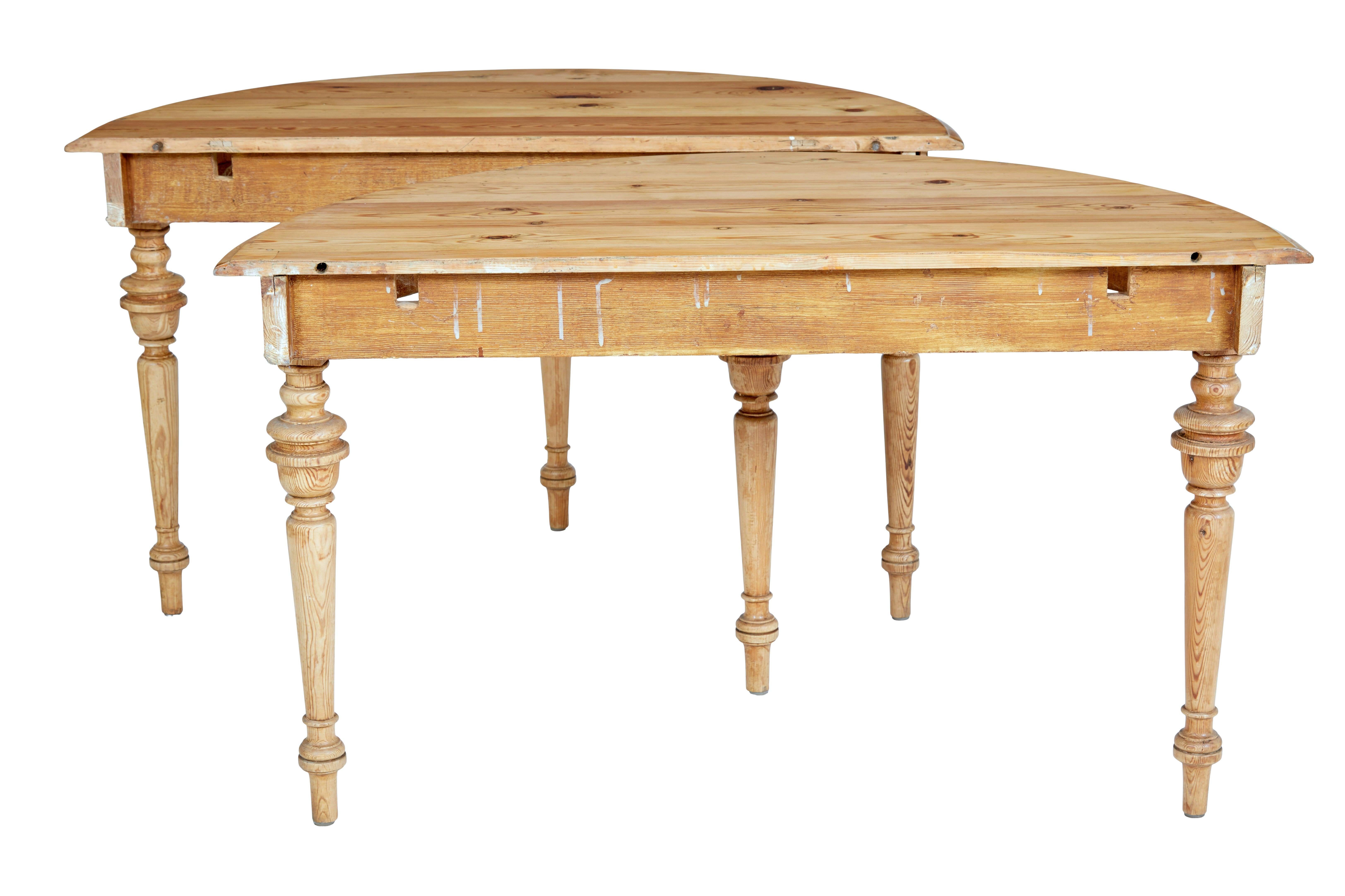 Pair of Swedish 19th Century Pine Demilune Occasional Tables For Sale 1