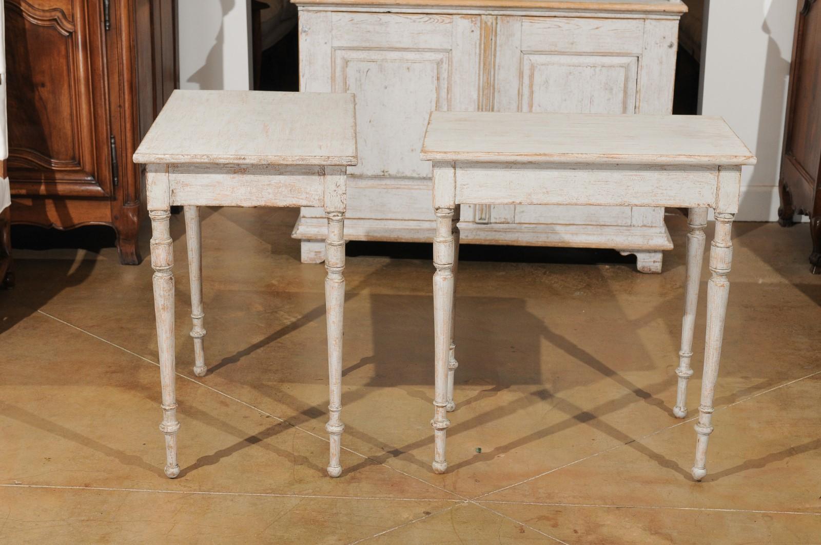Pair of Swedish 19th Century Tables with Turned Legs and Distressed Finish 5