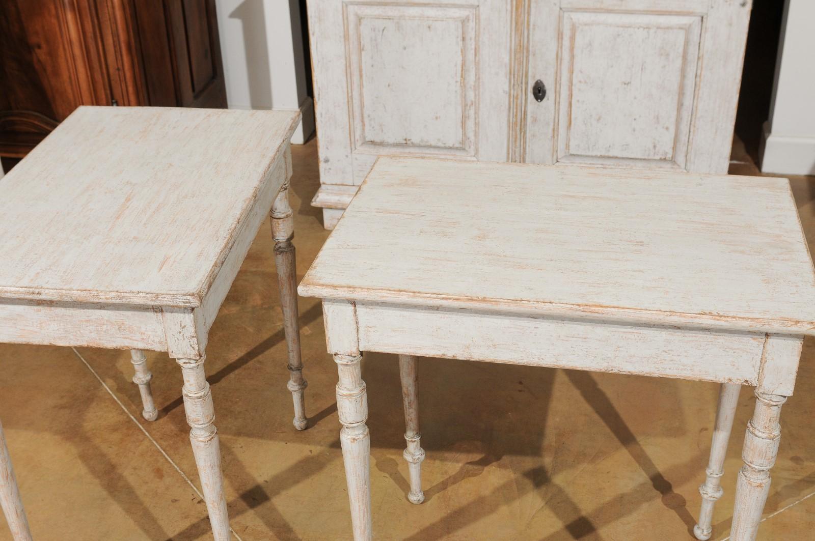 Pair of Swedish 19th Century Tables with Turned Legs and Distressed Finish 6