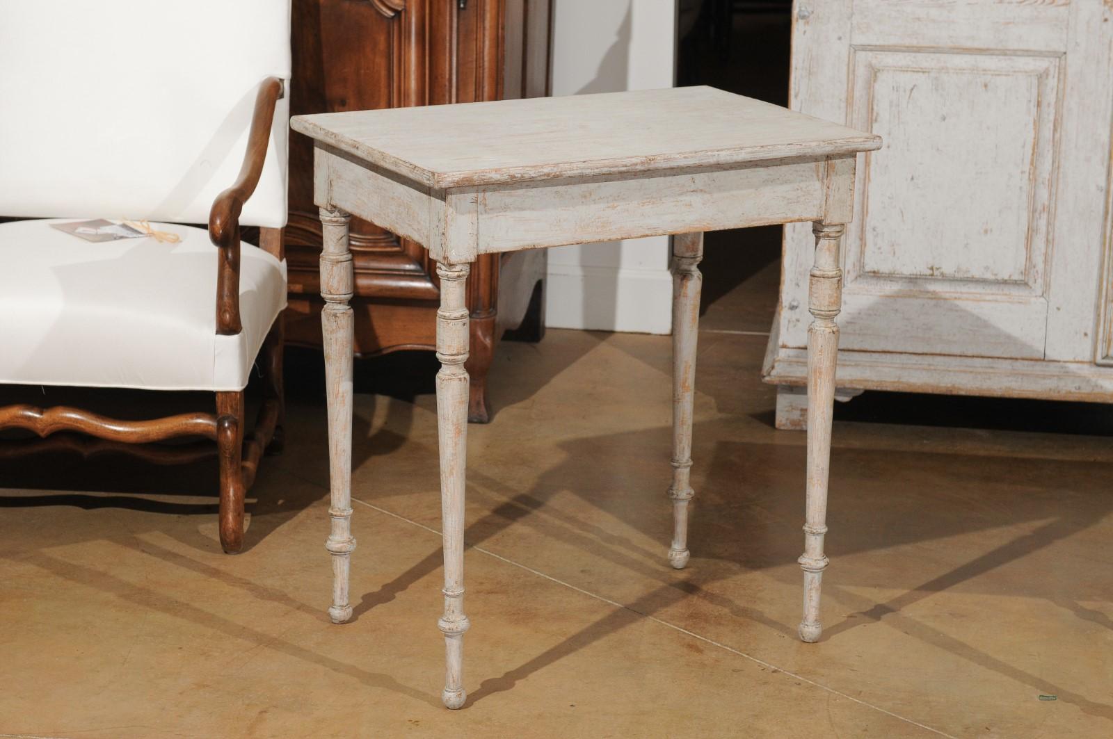 Pair of Swedish 19th Century Tables with Turned Legs and Distressed Finish In Good Condition In Atlanta, GA