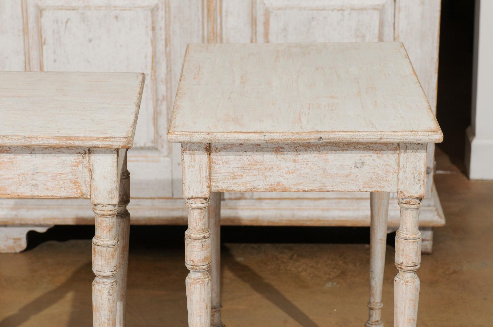 Pair of Swedish 19th Century Tables with Turned Legs and Distressed Finish 2