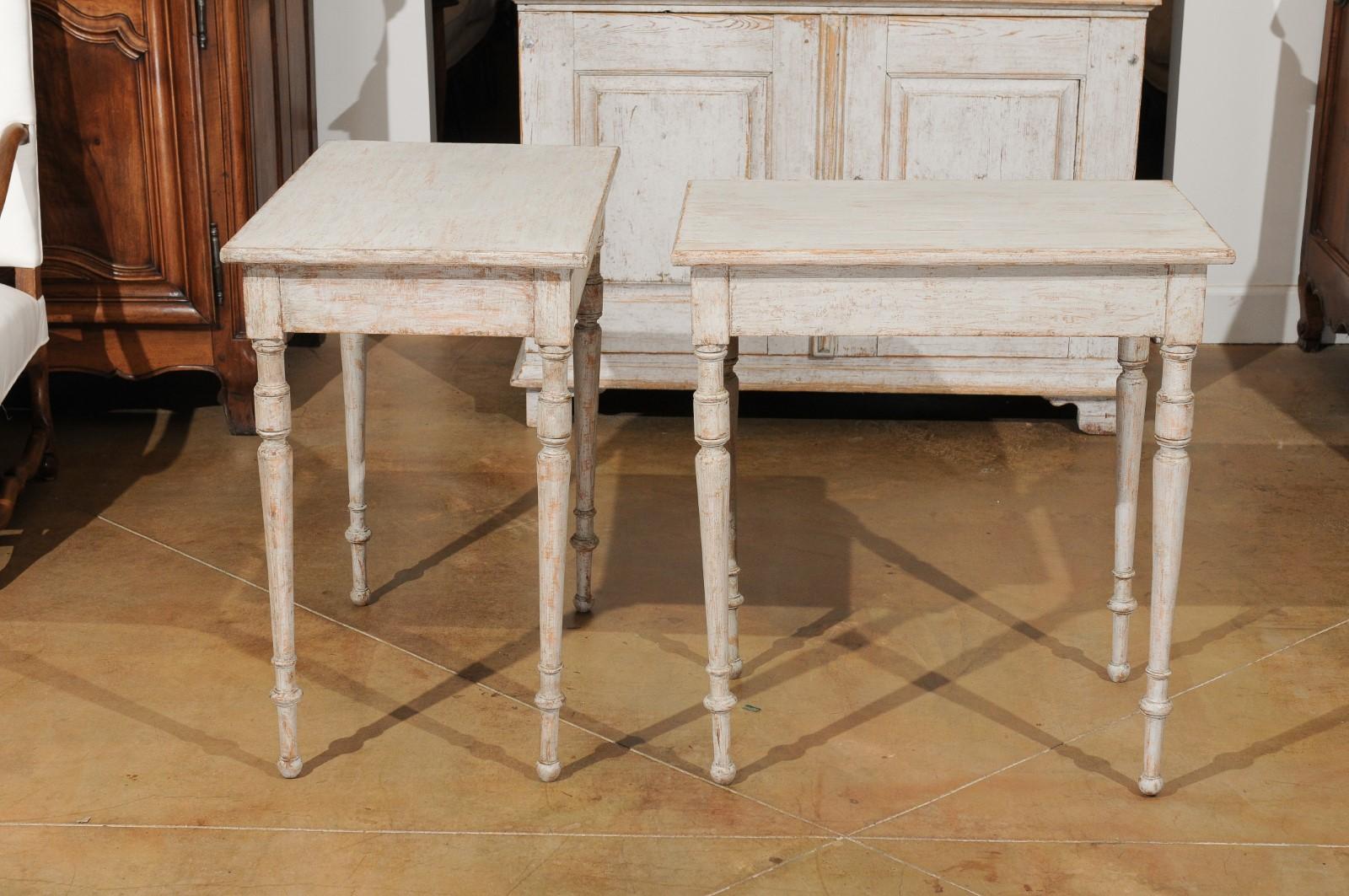 Pair of Swedish 19th Century Tables with Turned Legs and Distressed Finish 3