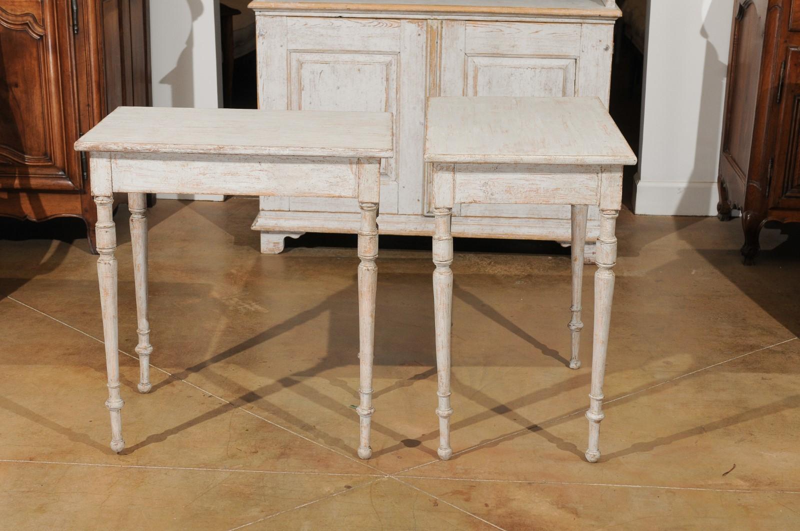 Pair of Swedish 19th Century Tables with Turned Legs and Distressed Finish 4