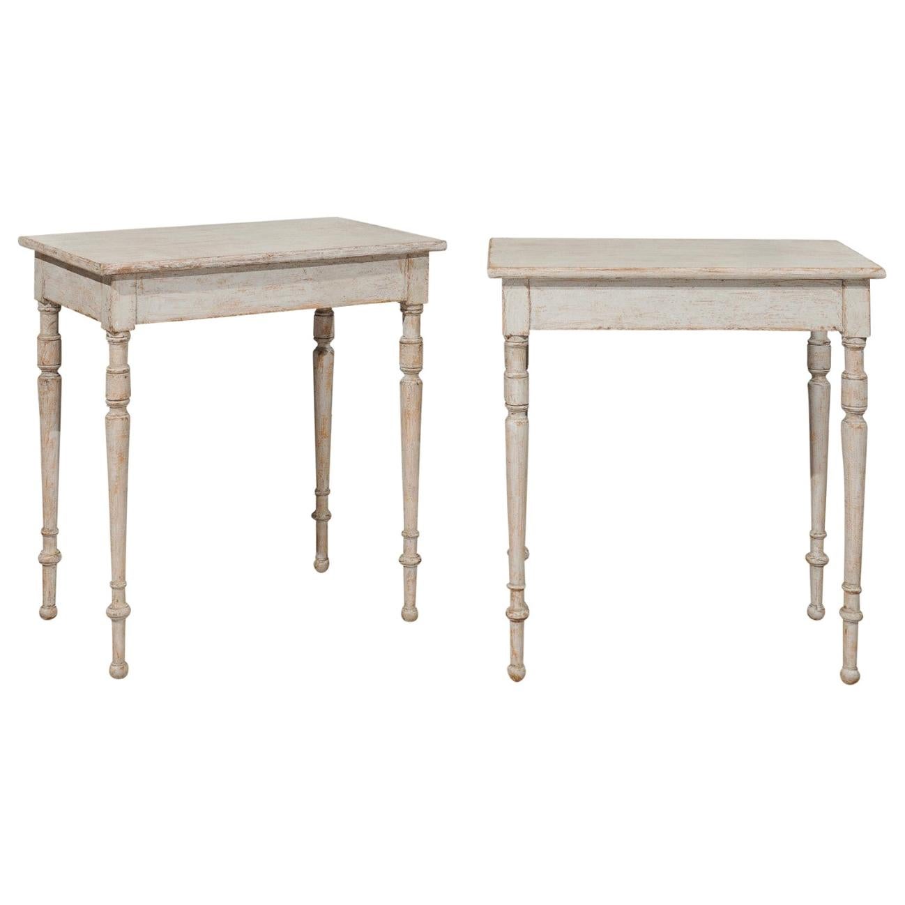 Pair of Swedish 19th Century Tables with Turned Legs and Distressed Finish