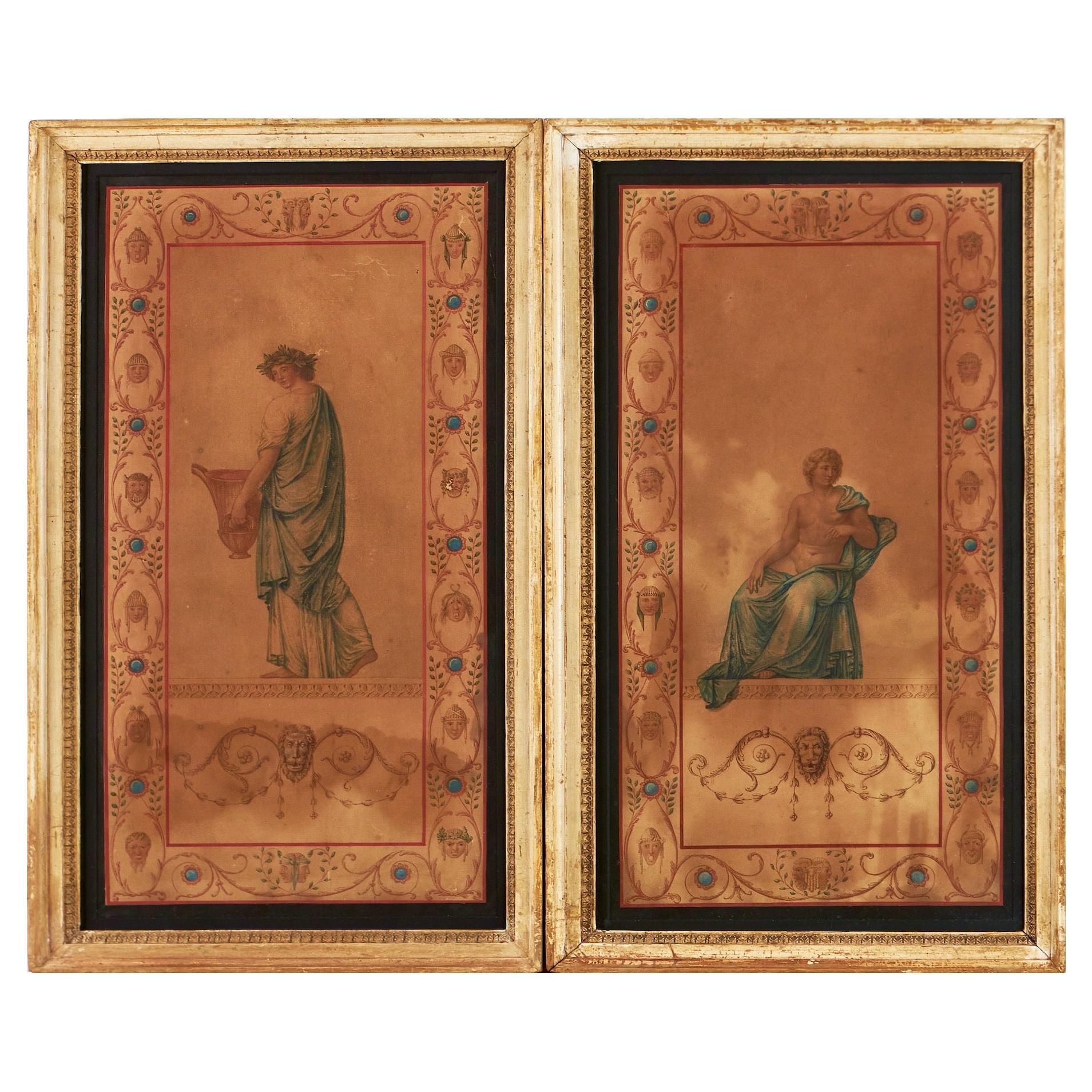 Pair of Swedish 19th Century Watercolors in Pompeian style. 