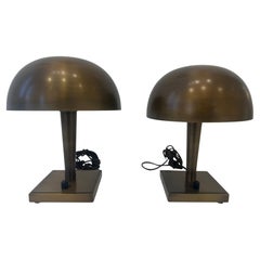 Pair of Swedish Aged Brass Dome Table Lamps