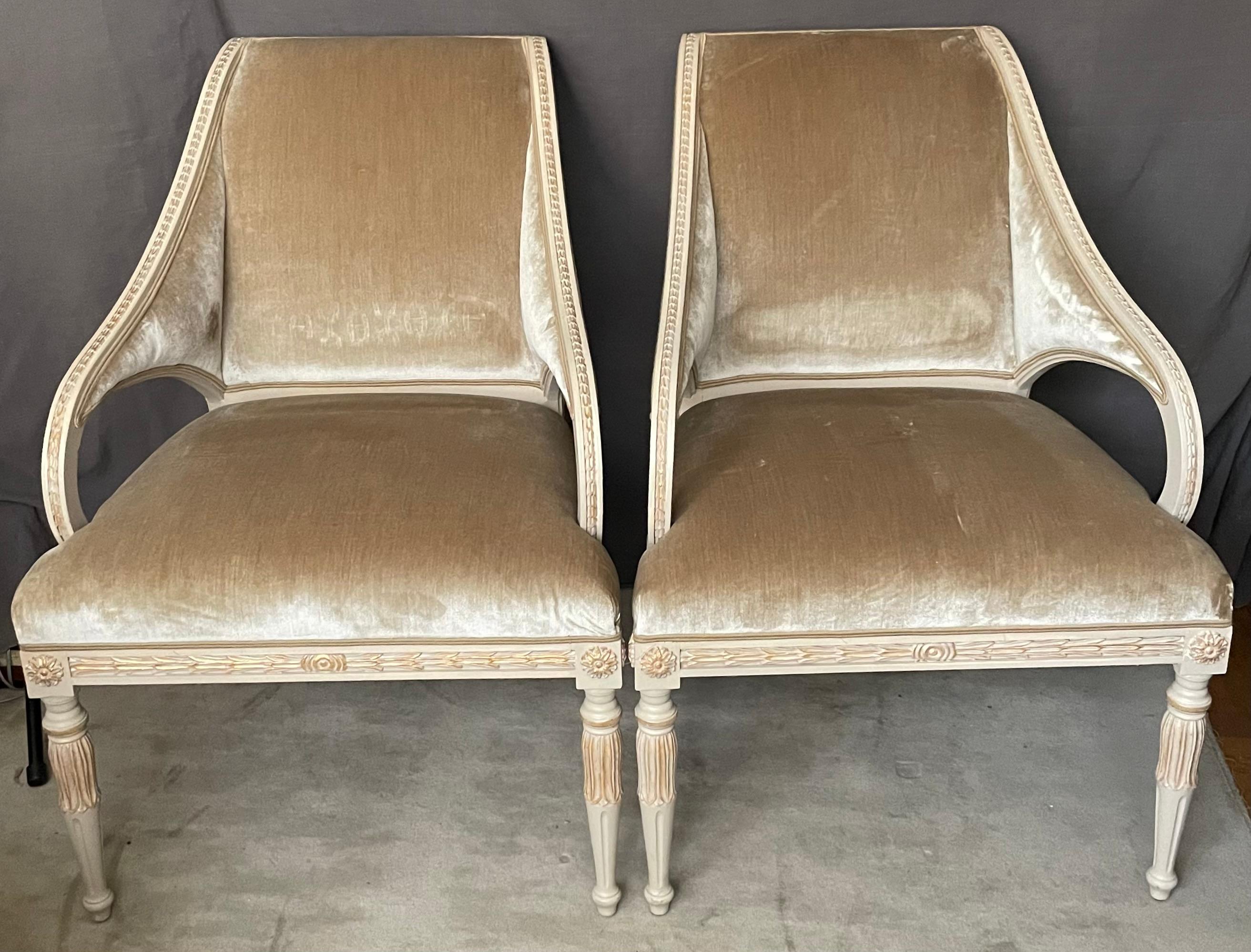 Painted Pair of Swedish Armchairs  For Sale