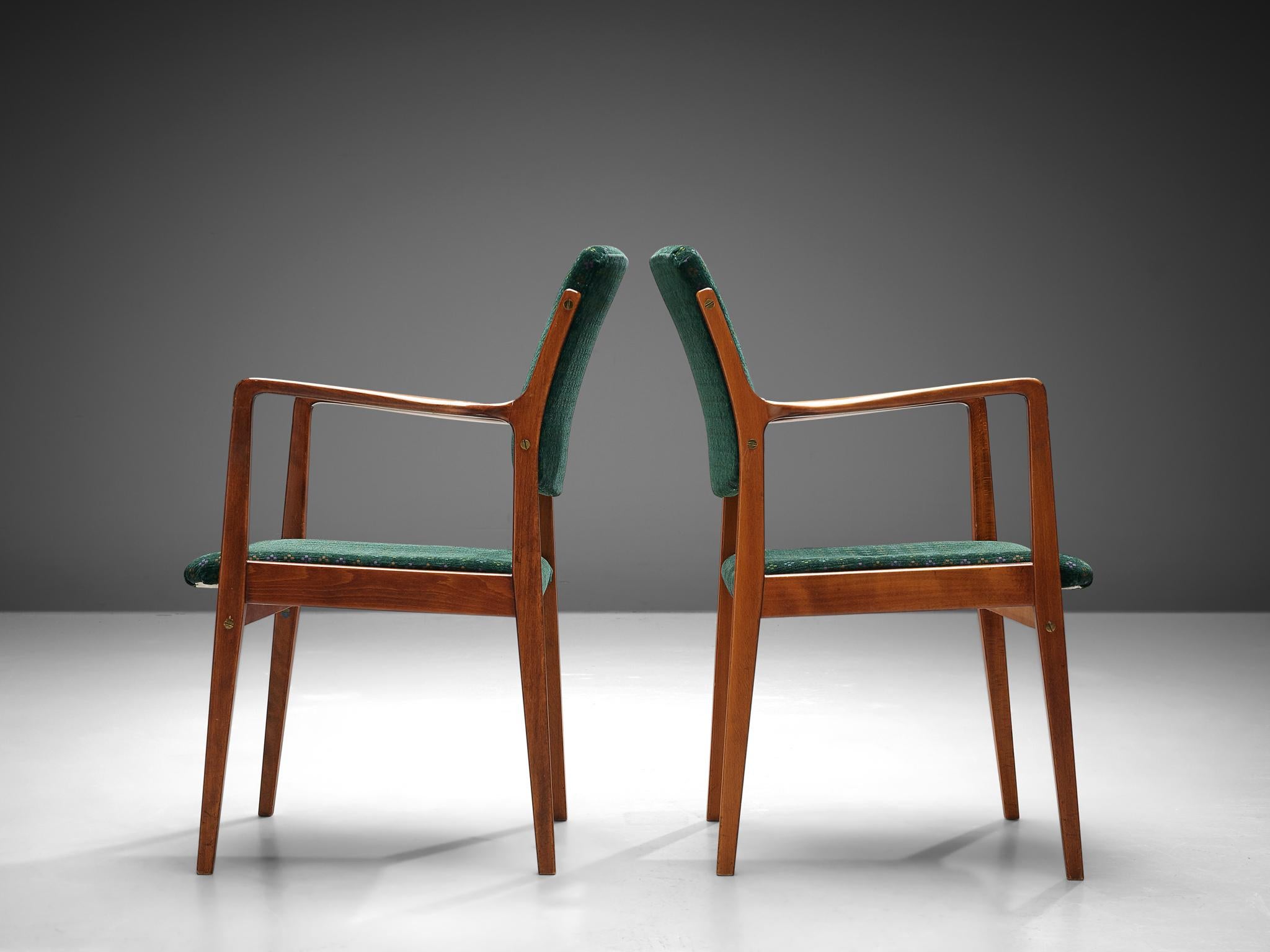 Scandinavian Modern Pair of Swedish Armchairs in Green Upholstery