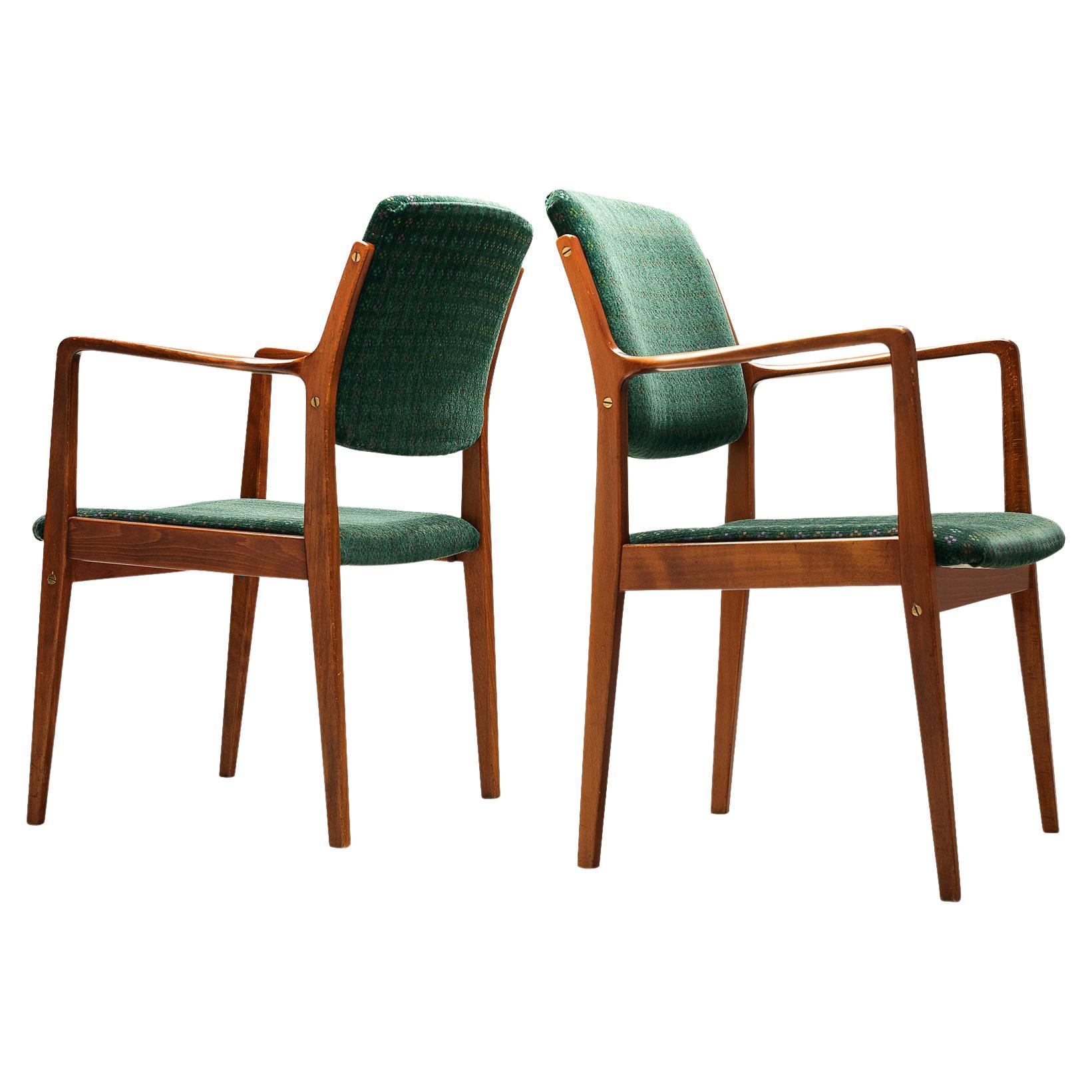 Pair of Swedish Armchairs in Green Upholstery