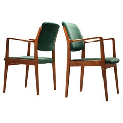 Pair of Swedish Armchairs in Green Upholstery
