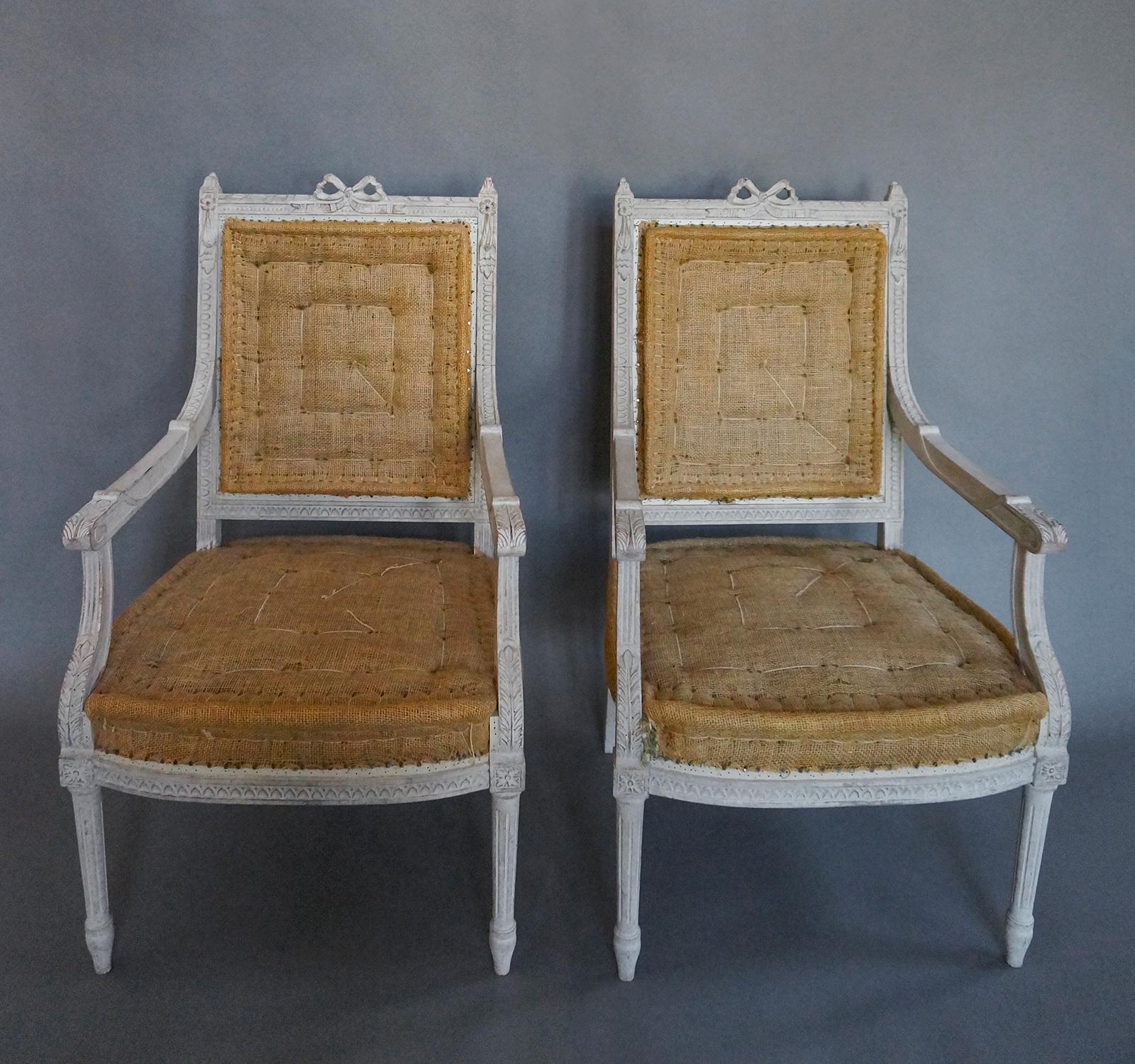Painted Pair of Swedish Armchairs in the Gustavian Style For Sale