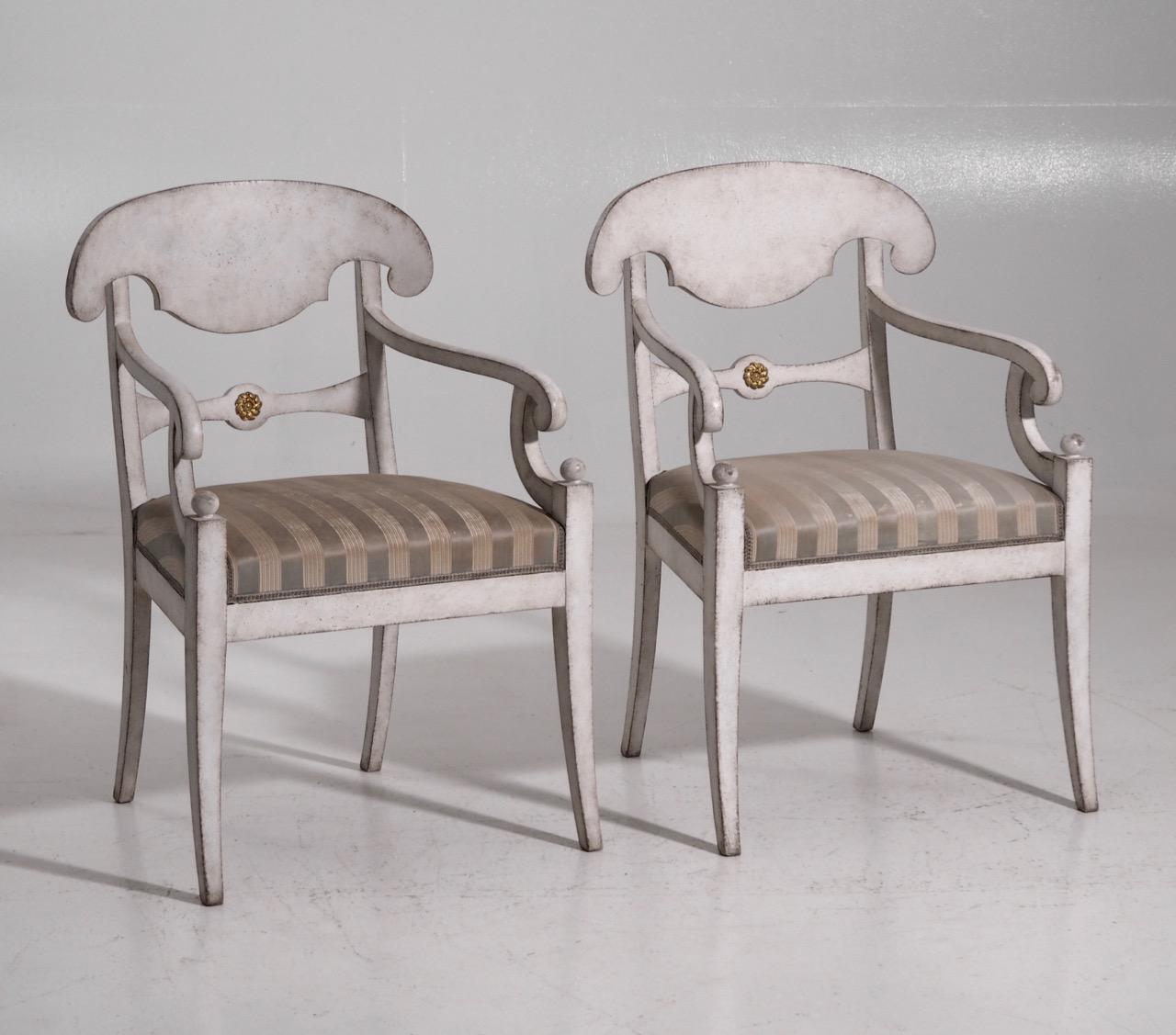 Pair of Swedish armchairs with “Karl Johan” back, 19th century.