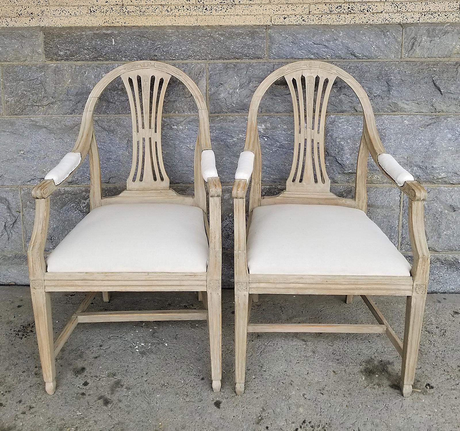 Gustavian Pair of Swedish Armchairs with Wheat Sheaf Motif