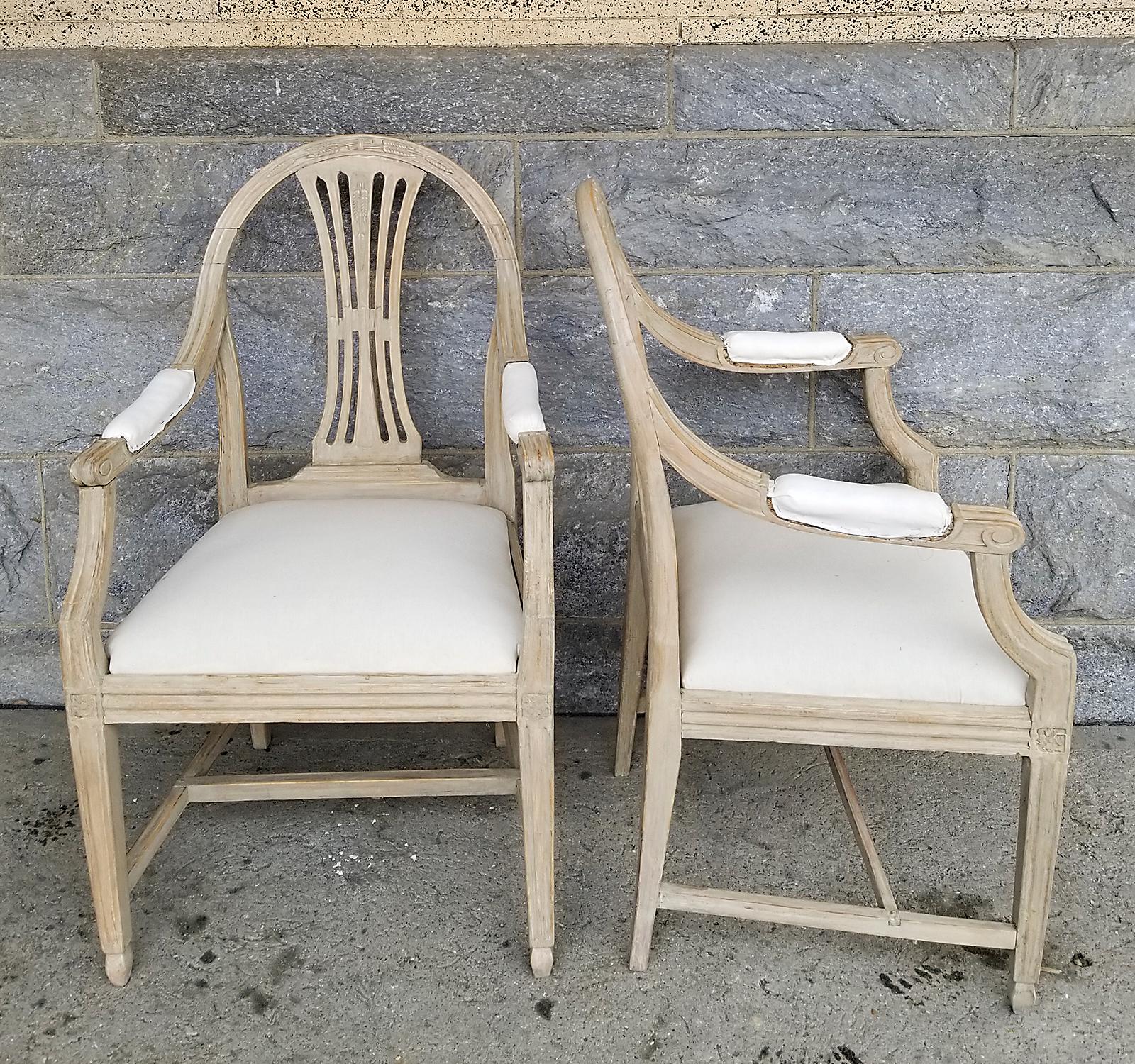 Painted Pair of Swedish Armchairs with Wheat Sheaf Motif