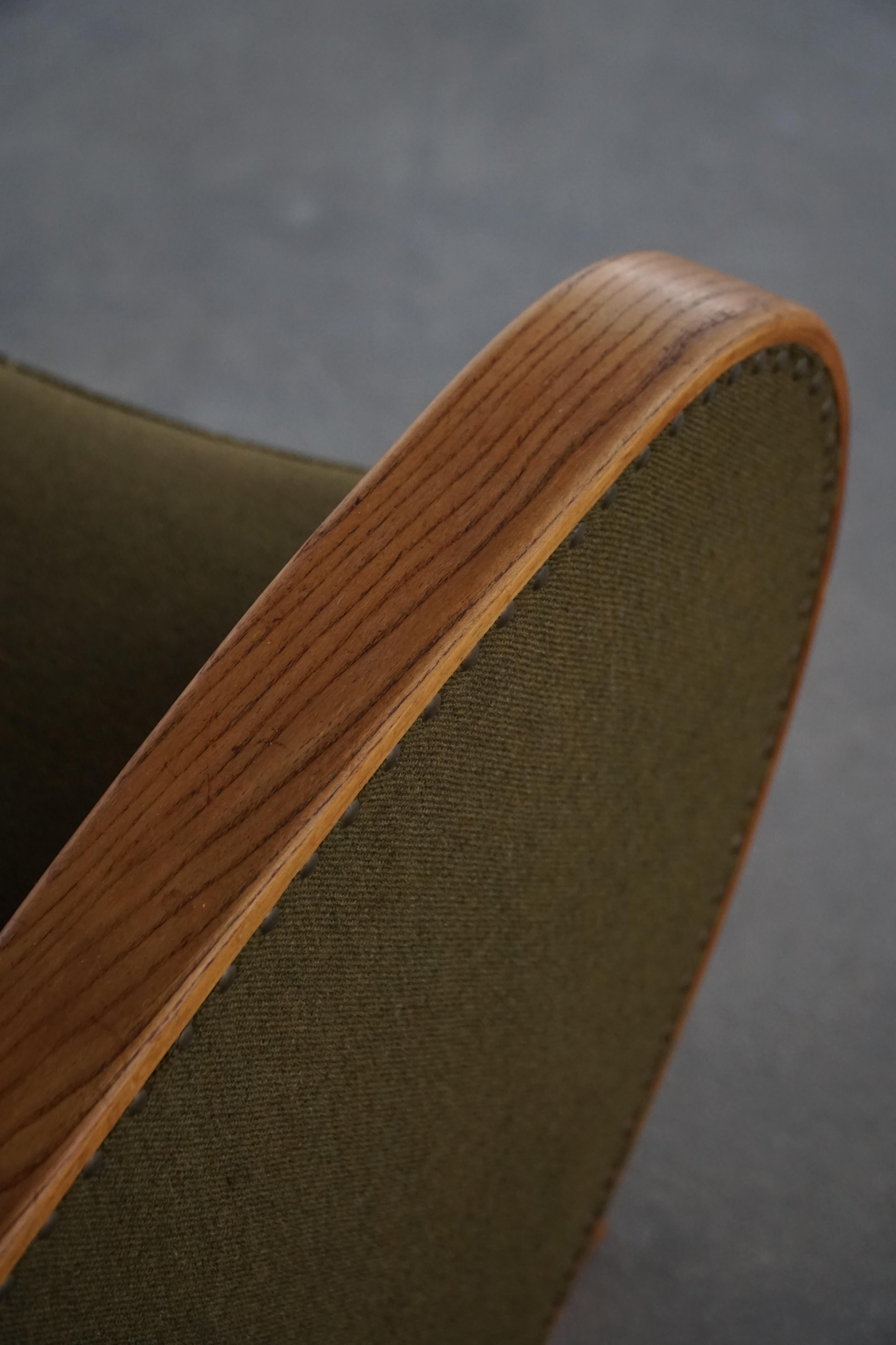 Pair of Swedish Art Deco Armchairs,  Elm, Green Wool & Lion Paw Feets, 1930s–40s For Sale 13