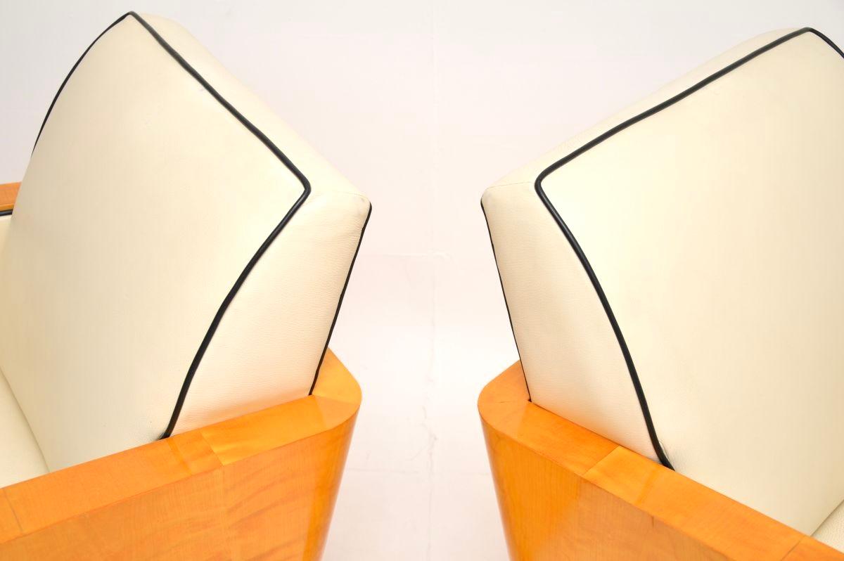 Pair of Swedish Art Deco Armchairs in Leather and Satin Birch For Sale 3