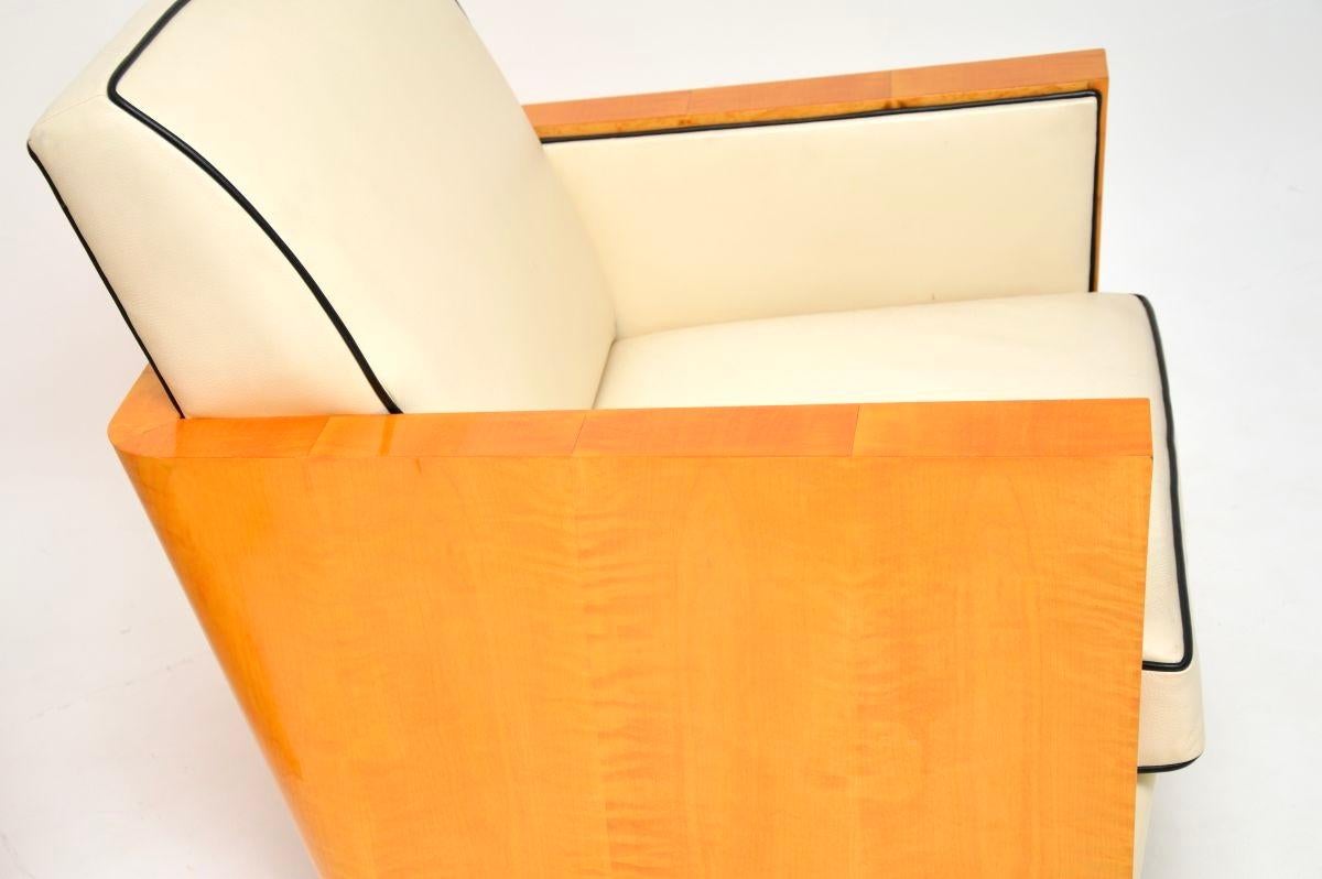 Pair of Swedish Art Deco Armchairs in Leather and Satin Birch For Sale 4