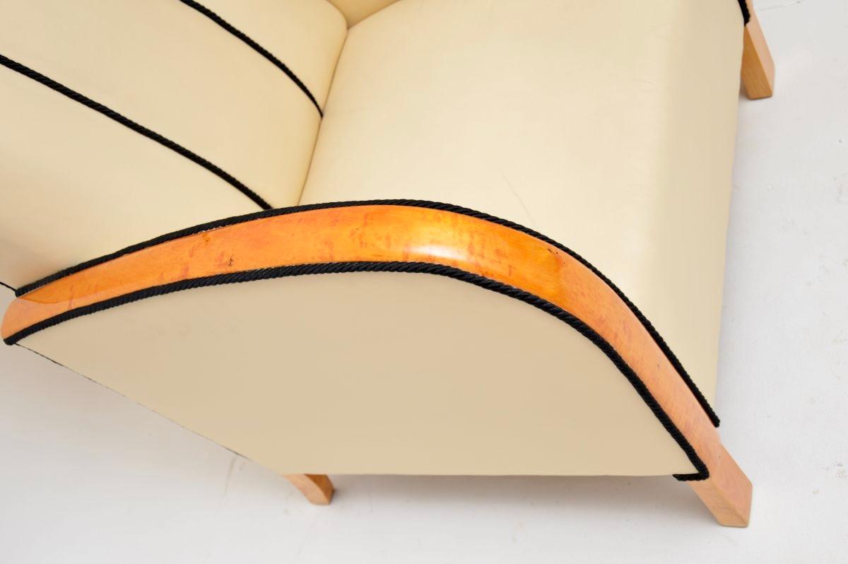 Pair of Swedish Art Deco Armchairs in Leather and Satin Birch For Sale 5