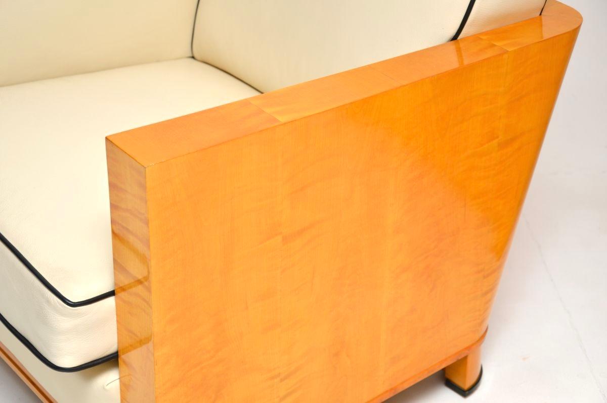 Pair of Swedish Art Deco Armchairs in Leather and Satin Birch For Sale 5