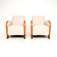 Pair of Swedish Art Deco Armchairs in Satin Birch
