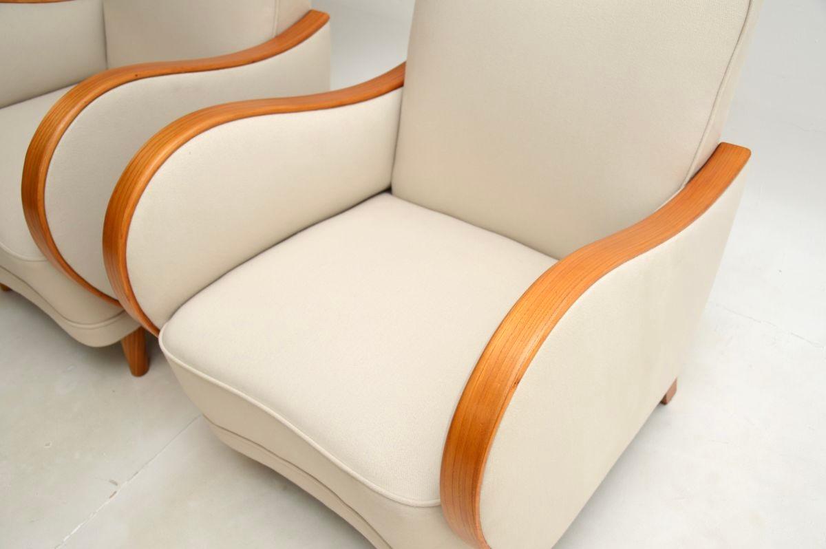 Coton Paire de fauteuils Art Déco suédois en bouleau satiné en vente