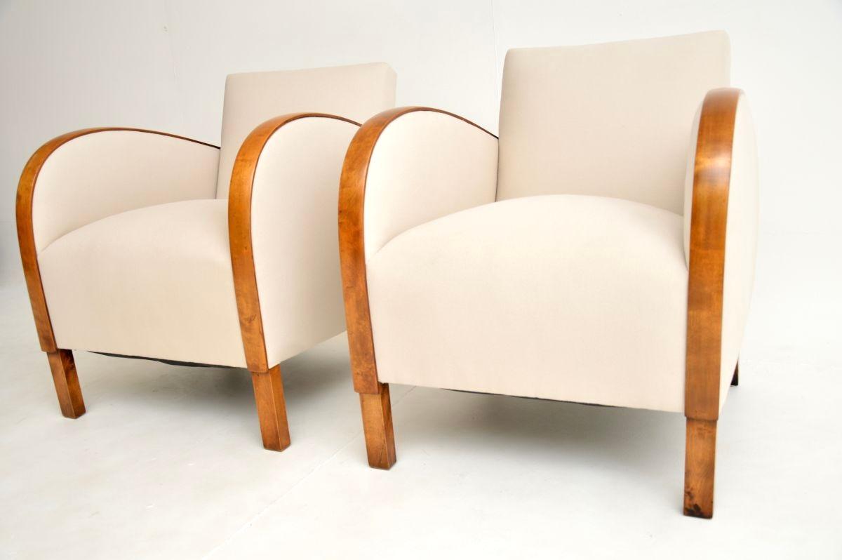 Coton Pair of Swedish Art Deco Armchairs in Satin Birch en vente