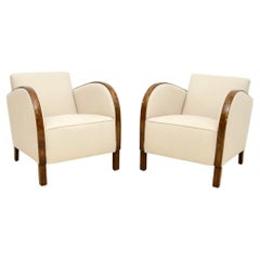 Pair of Swedish Art Deco Armchairs in Satin Birch