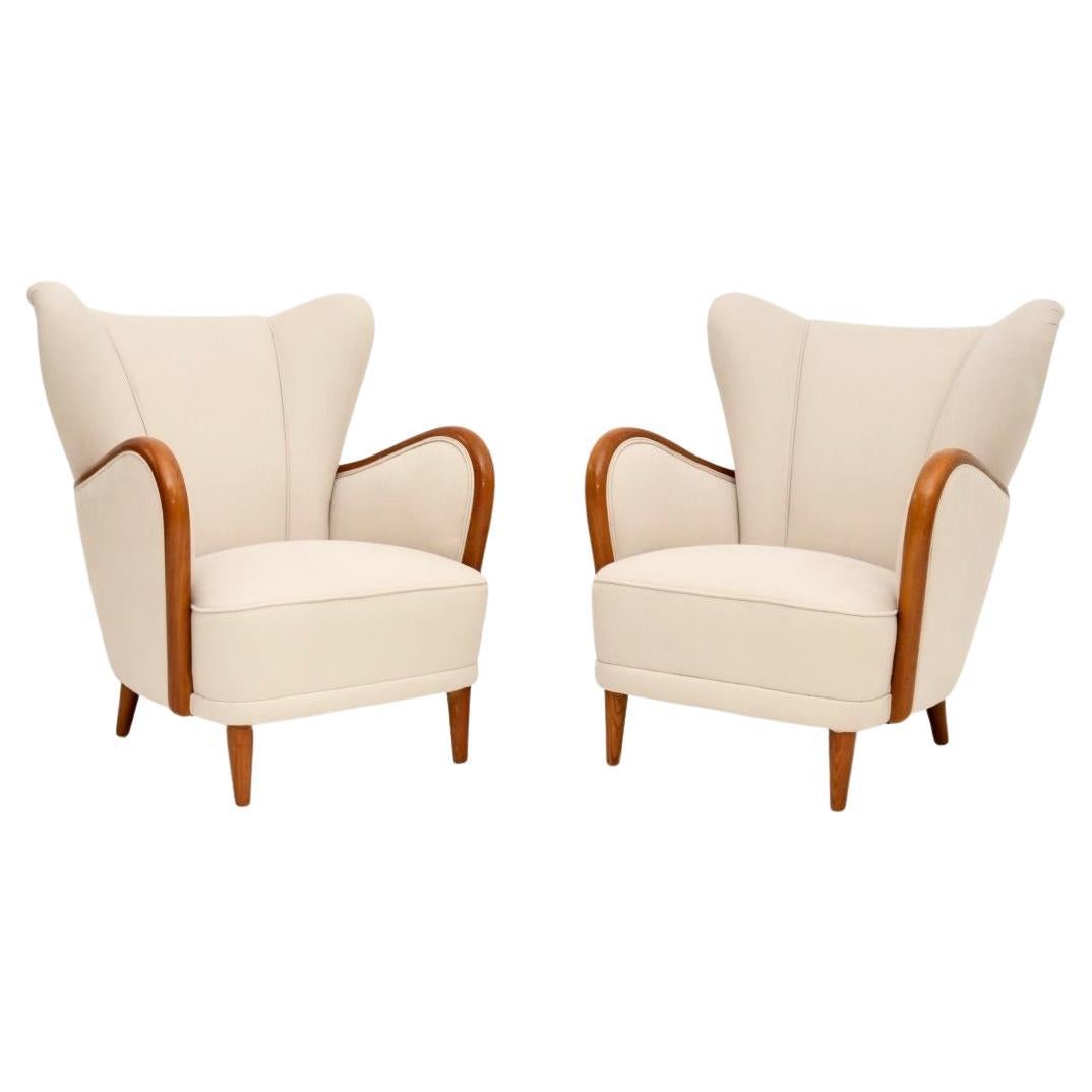 Pair of Swedish Art Deco Armchairs in Satin Birch