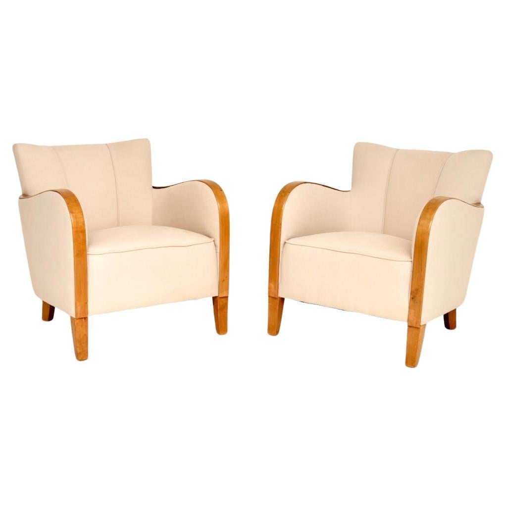 Pair of Swedish Art Deco Armchairs in Satin Birch