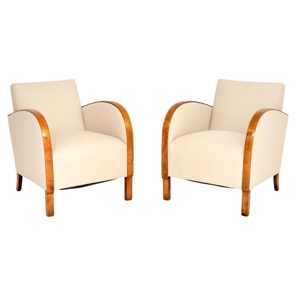 Pair of Swedish Art Deco Armchairs in Satin Birch
