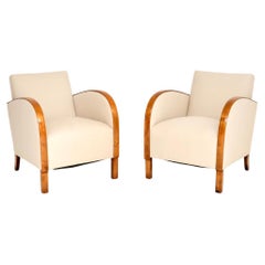 Pair of Swedish Art Deco Armchairs in Satin Birch