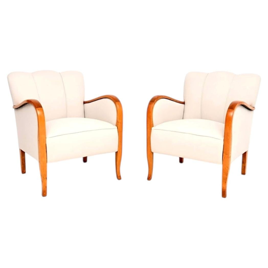Pair of Swedish Art Deco Armchairs in Satin Birch For Sale