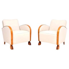 Pair of Swedish Art Deco Armchairs in Satin Birch