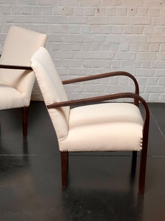 Pair of Swedish art deco armchairs newly reupholstered in beige coton 1930's