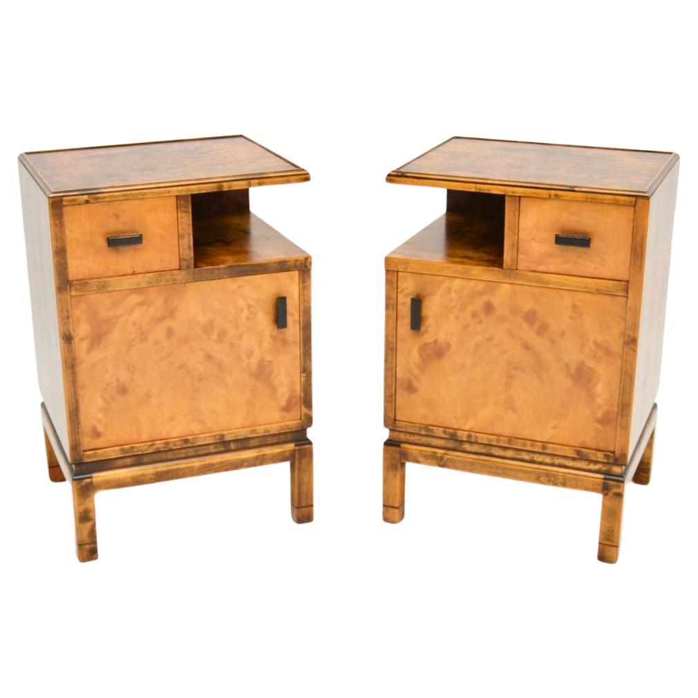 Pair of Swedish Art Deco Bedside Cabinets in Satin Birch