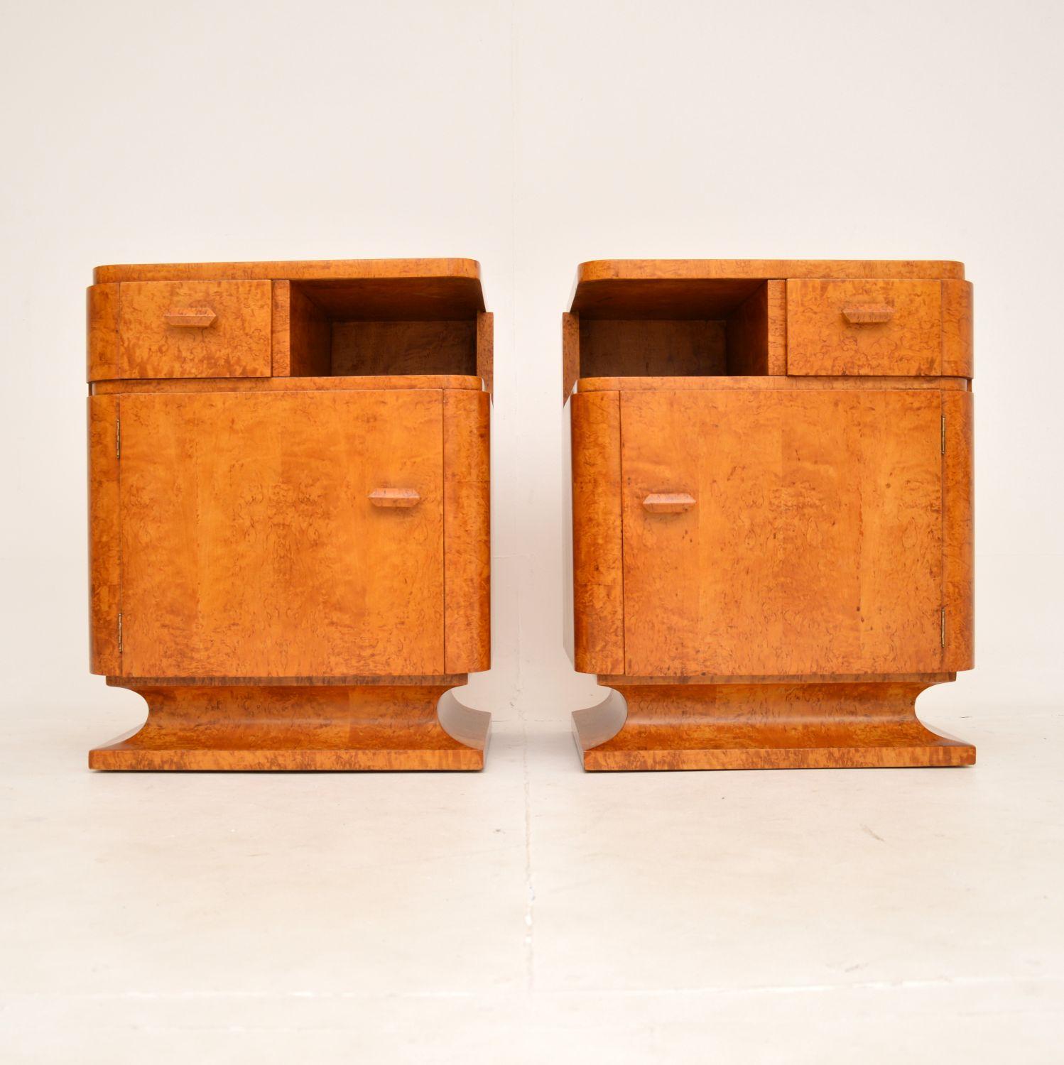 20th Century Pair of Swedish Art Deco Birds Eye Maple Bedside Cabinets