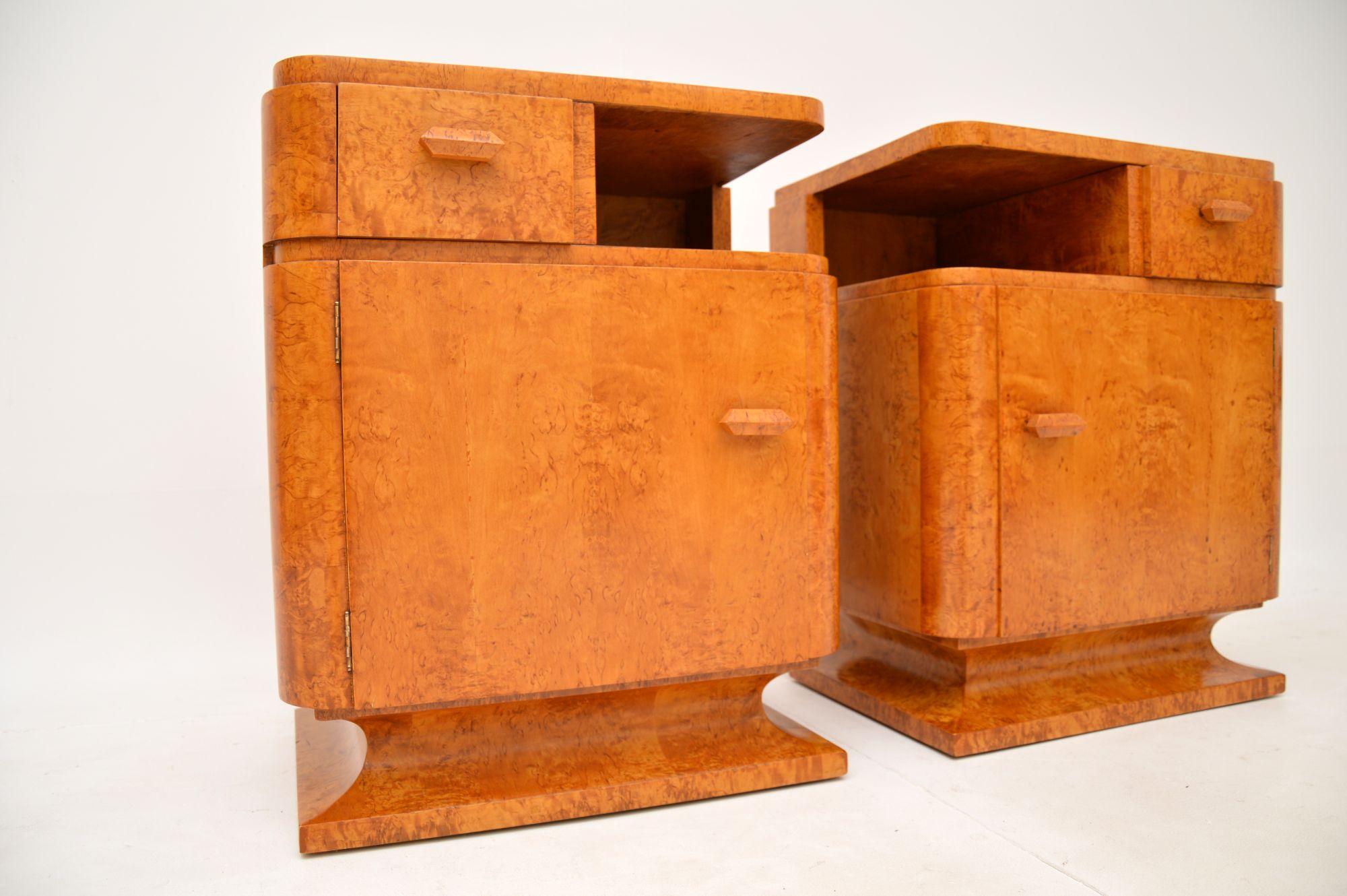 Pair of Swedish Art Deco Birds Eye Maple Bedside Cabinets 1