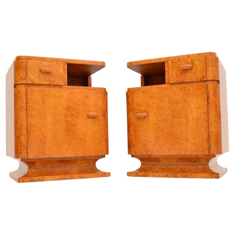 Pair of Swedish Art Deco Birds Eye Maple Bedside For Sale at