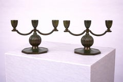Swedish Art Deco Bronze Candelabras by Jacob Ängman for GAB, 1930s
