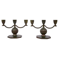 Swedish Art Deco Bronze Candelabras by Jacob Ängman for GAB, 1930s