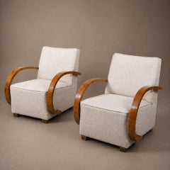 Pair of Swedish Art Deco Club Chairs in Birch Bentwood, 1930s