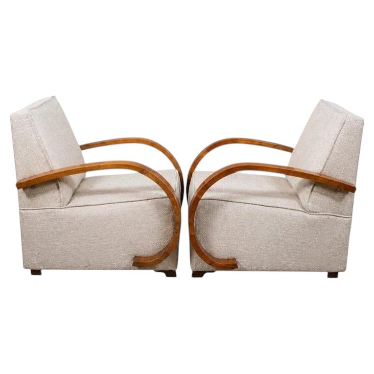 Pair of Swedish Art Deco Club Chairs in Birch Bentwood, 1930s